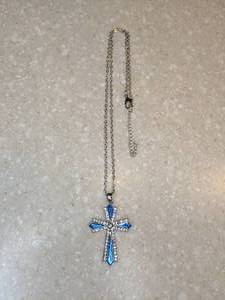 lot 443 image: New Dark Blue Cross Pendant Necklace Silvery P