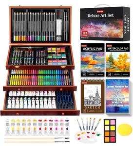 lot 72 image: New Soucolor Art Supplies, 192-Pack Deluxe Art Set Drawing Painting Supplies Kit with Acrylic Pad, Watercolor Pad, Sketch Book, Canvases, Acrylic Paint, Crayons, Pencils, Gifts for Artist Adults Teen Kids B