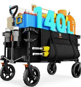 lot 53 image: Brand New Navatiee 140L Collapsible Foldable Wagon with Wheels Large Capacity Folding Wagon Cart with Side Pocket and Brakes Grocery Shopping Wagon for Garden Outdoor Use Black $134.99 Retail B