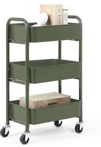lot 125 image: Brand New SunnyPoint 3-Tier Delicate Compact Rolling Metal Storage Organizer Cart, Army $43.99 Retail B