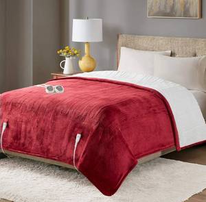 lot 73 image: Brand New Degrees of Comfort Sherpa Plush Dual Control Electric Blanket California King Size Heating Blanket Washable Automatic Shut Off Double Zone 6 Heat Settings $284.00 Retail B