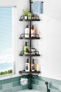 lot 127 image: Brand New HAMITOR Corner Shower Caddy Tension Pole 4 Tier Shampoo Storage Organizer for Inside Shower, Black $49.99 Retail B