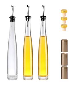 lot 93 image: Brand New Kaachli Olive Oil And Vinegar Cruet Small Wine Dispenser Glass Bottles 12 oz (375ml) With Stainless Steel Spout, 3 - Pack $59.99 Retail B