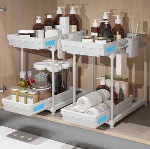 lot 119 image: New Sevenblue 2 Pack Double Sliding Under Sink Organizers and Storage White B