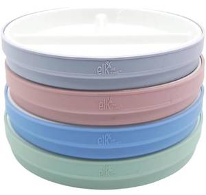 lot 114 image: Brand New Elk and Friends Kids 7.8 Porcelain White Plates with Silicone Sleeves $36.95 RetailB