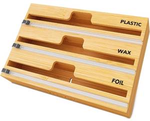 lot 109 image: Brand New SpaceAid WrapNeat 3 in 1 Wrap Organizer with Cutter and Labels, Plastic Wrap, Aluminum Foil and Wax Bamboo Dispenser for Kitchen Storage B