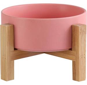 lot 71 image: Brand New Elevated Ceramic Cat Food Bowl with Bamboo Stand Raised Dog Dish for Puppies Anti Vomiting, Stress Free 13.5 oz  400 ml Pink B