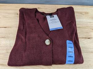 lot 345 image: Brand New Members Mark Soft Knit Cardigan Maroon Womens Size Large N