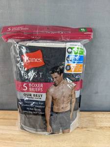 lot 81G image: Brand New Hanes Five Pair Boxer Briefs Mens Size XL 40-42 N