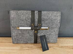 lot 210 image: Brand New World of Journals Fabric Snap Closure Gray Felt Case with Lined Journal N