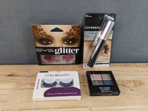 lot 16G image: Brand New Cosmetics Revlon ColorStay Eyeshadow, BYS Glitter Face & Body Kit, Covergirl Mascara, ColorMates Eyelash Kit N