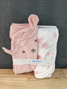 lot 103G image: New Carters Hooded Towel Bath Towel Pink Gray White N