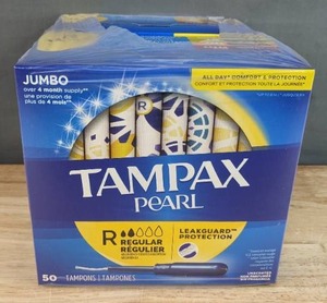 lot 64G image: Brand New 100 Tampax Pearl Tampons Regular Absorbency - Unscented N