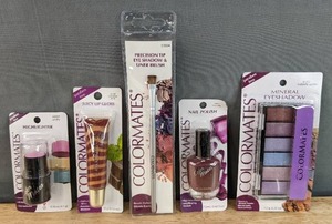 lot 26G image: Brand New Colormates Makeup Highlighter, Juicy Lip Gloss, Precision Tip Eye Shadow & Liner Brush, Nail Polish and Mineral Eyeshadow N