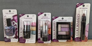 lot 56G image: Brand New Colormates Makeup Nail Polish, Highlighter, Lipstick & Lipliner Pencil, Mirror Case and Lip Crayon N
