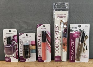 lot 61G image: Brand New Colormates Makeup Nail Polish, Highlighter, Lip Gloss, Precision Tip Eye Shadow & Liner Brush and Tinted Brow Gel N