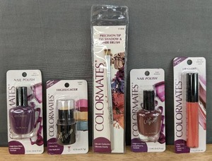 lot 75G image: Brand New Colormates Makeup Nail Polish, Highlighter, Precision Tip Eye Shadow & Liner Brush and Lip Gloss N