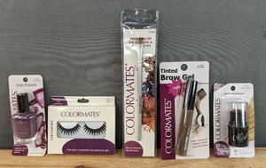 lot 85G image: Brand New Colormates Makeup Nail Polish, Eyelash Kit, Precision Tip Eye Shadow & Liner Brush, Tinted Brow Gel and Multi Cream Stick N