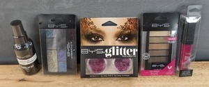 lot 220G image: Brand New BYS Cosmetics includes Finishing Spray, Glitter Eye Shadow, Eye Shadow, and Liquid Velvet Lipstick N