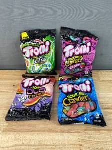 lot 2F image: 4 Brand New Trolli Original, Electric, Duo, and Crawlers 6.3 oz- 7.5 oz. Bags N