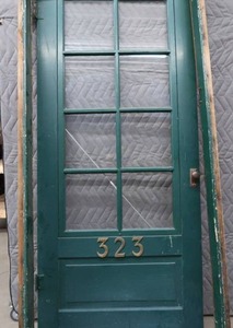 lot 39 image: DOUBLE SOLID WOOD DOORS, FRAME, AND COOL HARDWARE