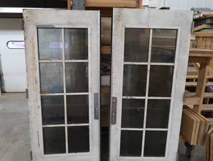 lot 43 image: A SET OF TWO HEAVY DUTY STEEL AND GLASS METAL SAFETY DOORS