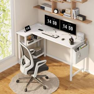 lot 5 image: NEW  Lufeiya  L Shaped Computer Desk with Power Outlet Shelves,