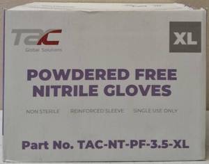lot 54 image: GLOBAL SOLUTIONS TAC BRAND- Powder Free Nitrile Gloves (10 Boxes)  Size XL - NEW