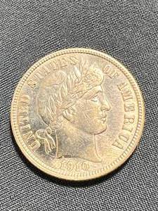 lot 07 image: 1910-D US BARBER DIME AU