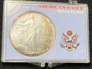lot 15 image: 1991 AMERICAN SILVER EAGLE 1 TROY OZ .999 FINE SILVER IN CASE