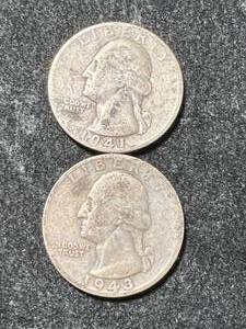 lot 16 image: 2 US WASHINGTON QUARTERS 1941 1943