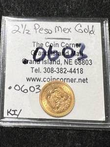 lot 31 image: 2.5 PESO MEXICAN GOLD PIECE .0603 TROY OZ