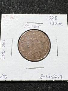 lot 33 image: 1828 US HALF CENT VF20