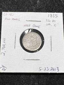 lot 52 image: 1835 LG DATE US HALF DIME XF40