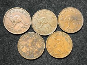lot 53 image: GROUP OF 5 AUSTRALIAN LARGE PENNIES