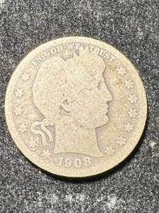 lot 96 image: 1908-S US BARBER QUARTER