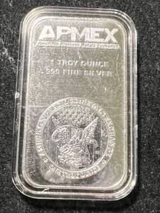 lot 104 image: 1 TROY OZ .999 FINE SILVER APMEX BAR IN AIRTITE
