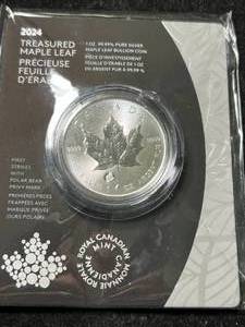 lot 114 image: 2024 CANADIAN MAPLE LEAF 1 TROY OZ .9999 FINE SILVER IN CASE