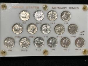 lot 115 image: US MERCURY DIMES 15 COIN SET 1941-1945S