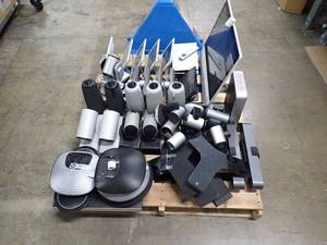 lot 60 image: Pallet Lot of Telecom equipment  Brands like Cisco, Logitech, Polycom  Several Conference Cameras, speakers and microphones ($200 reserve, inspection recommended for serious bidders)