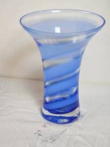lot 43 image: Flared Rim Spiraled Murano Blue Art Glass Vase