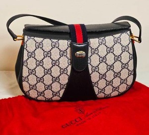 Vintage Gucci Monogram Sherry Line Shoulder Bag Grey, Red, Navy with Sleeper Bag