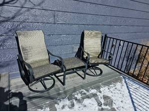 lot 52 image: Cast Aluminum Scrolled Swivel Patio Chairs
