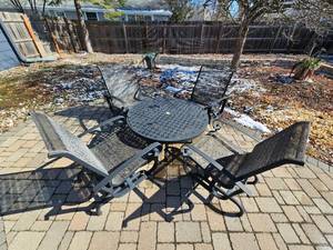 lot 55 image: Low Cast Aluminum Conversation Patio Table & Chairs