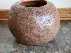 lot 110 image: Art Pottery Brown Glaze Clay Bulb Vase signed J Ulrich