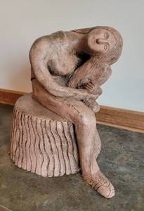 lot 113 image: Folk Art Pottery Girl on Stump Statue