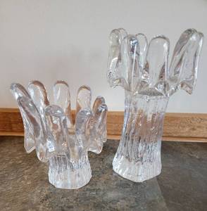 lot 127 image: MCM Swedish Ice Glass Candle Holders