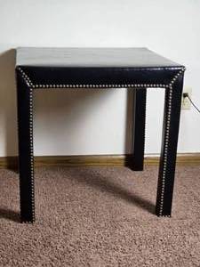 lot 102 image: Faux Black Leather Tacked Accent Table