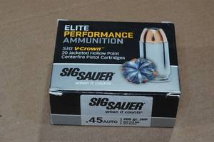 lot 130 image: 20 Sig Sauer V-Crown .45 Auto 200 Gr JHP Ammo