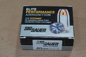 lot 157 image: 20 Sig Sauer V-Crown .40 S&W 165 Gr JHP Ammo